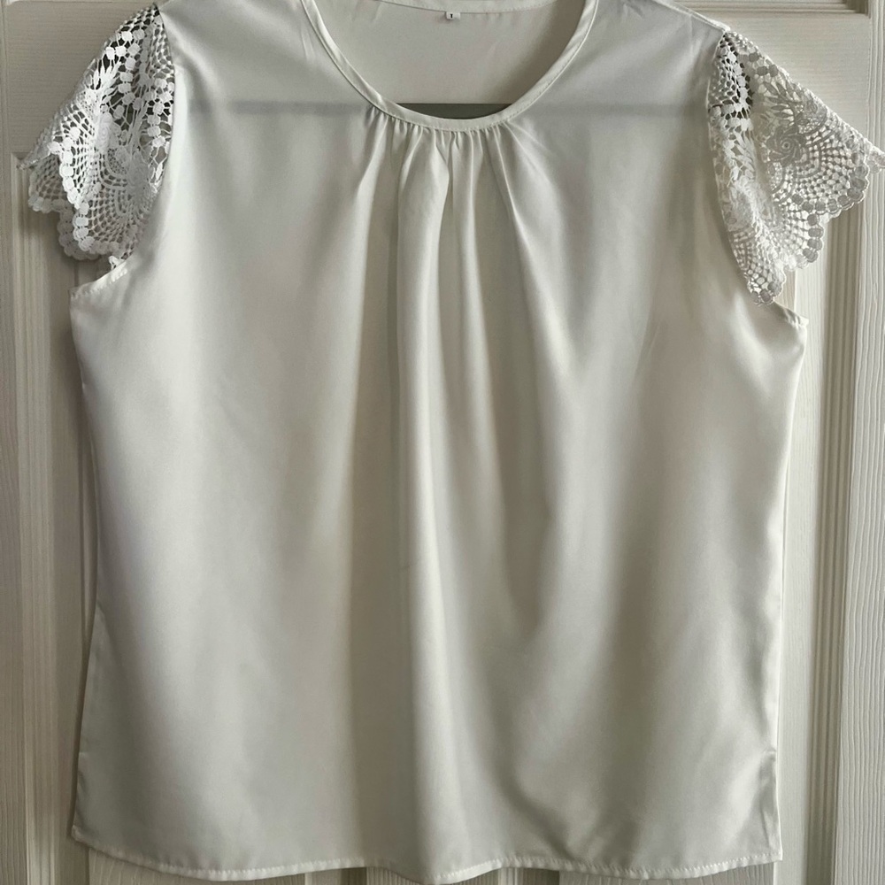 Semi sheer White top with Lace Sleeves